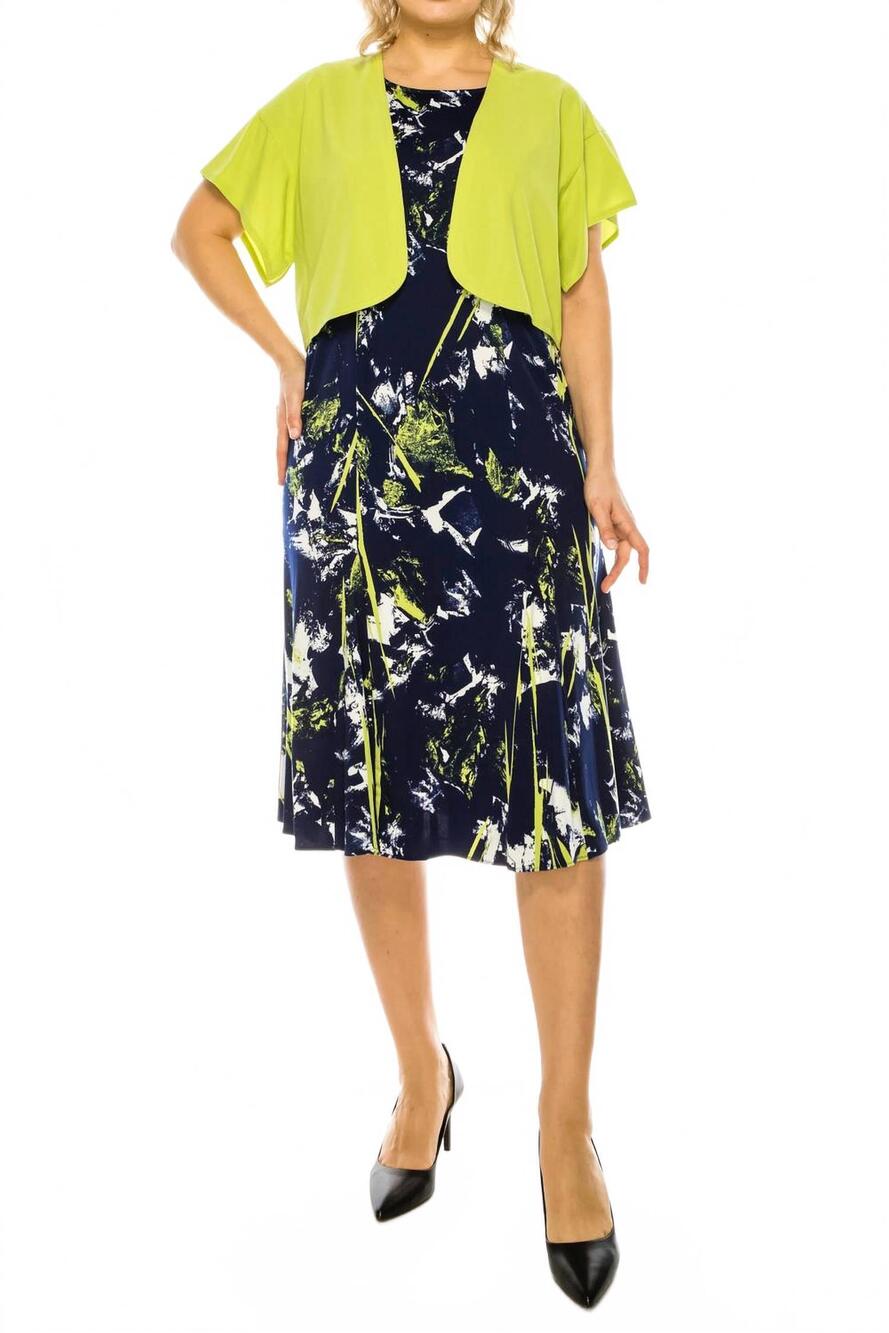 NEW MAYA BROOKE two piece jacket dress in navy lime